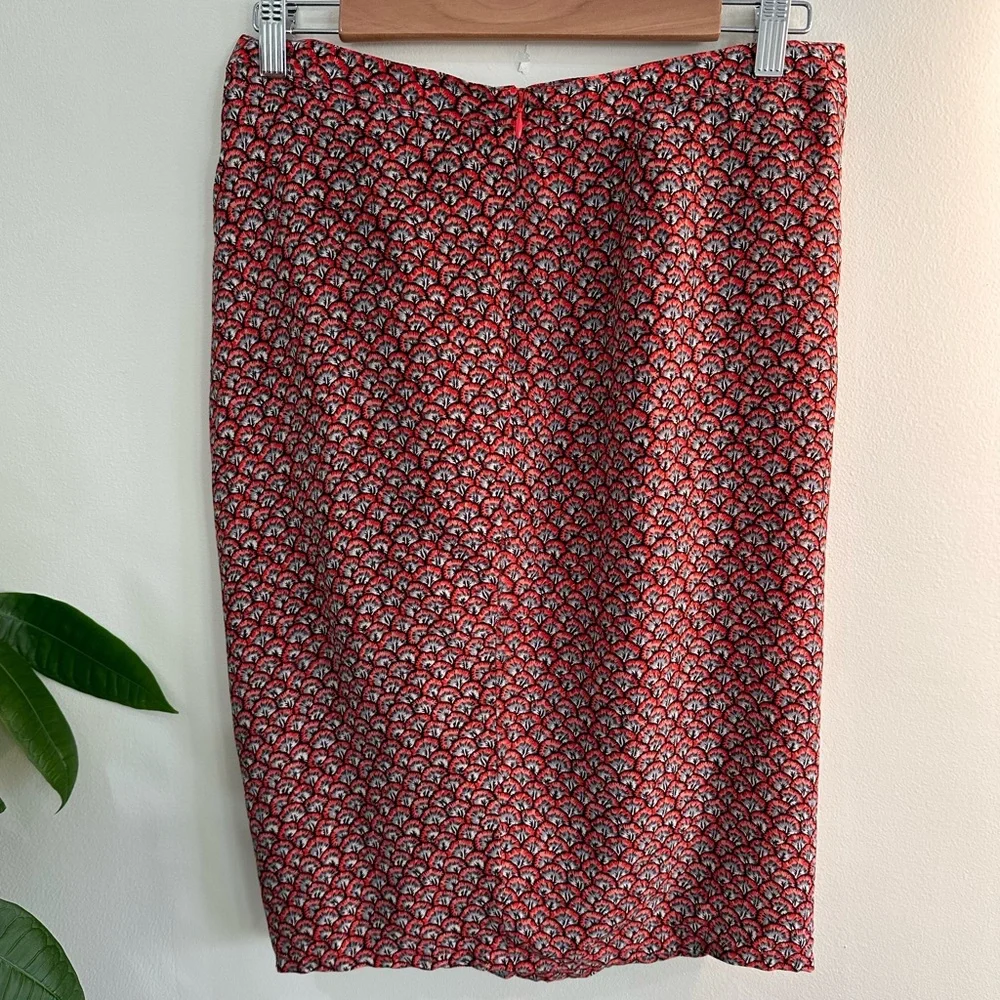 Paul & Joe Red Silk Patterned Pencil Skirt